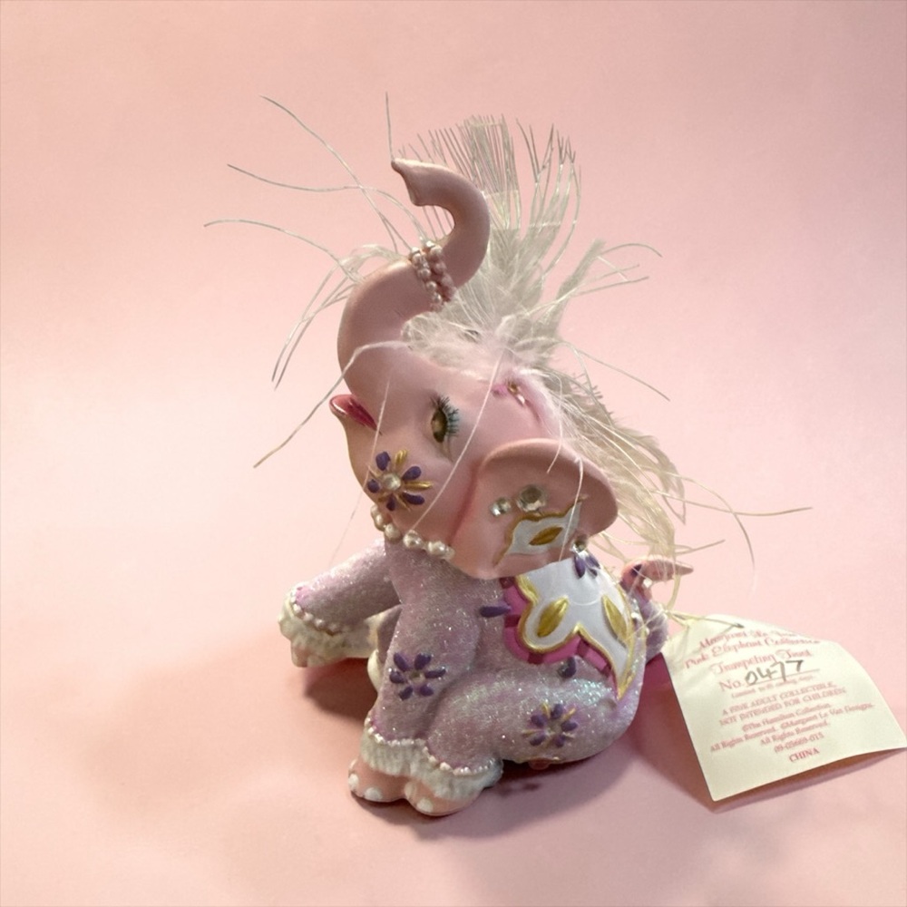Hamilton Collection Pink Elephant Figurine Margaret Le Van Jeweled Feathers NIB